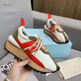 Spring Thick Sole Casual Daddy Shoes Women Flat Mixed Color Lace Up Patchwork Sneakers Outdoor Walk Tennis Shoes 2021 Unisex