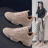 Casual Mesh Platform Sports Shoes Leather Breathable Woman Sneakers 2022 Spring Women's Shoes Lace Up Zapatos De Mujer Beige