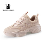Casual Mesh Platform Sports Shoes Leather Breathable Woman Sneakers 2022 Spring Women's Shoes Lace Up Zapatos De Mujer Beige
