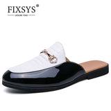 FIXSYS New Men Loafer Slides Buckle Slippers Summer Breathable Half Shoes Man Lightweight Mules Crocodile Pattern Leather Slides