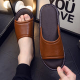 Summer Men's Designer House Slippers Home Sandals Fashion Genuine Leather Slip on Indoor Slides Female Ladides Flip Flops Shoes