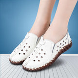 2022 White Black Hollowed Moccasins For Women Genuine Leather Flats Breathable Loafers Shoes Women's Soft Casual Flat Shoes Blue