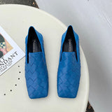 Wexleyjesus  Fashion Women Flats Square Toe Slip On Loafers Comfortable Ladies Shoes Flats Heeled Casual Spring/Autumn Fashion Blue Shoes