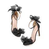 Wexleyjesus  New Wedding Shoes Satin Vamp round Toe Stilettos Bow High Heel Sandals