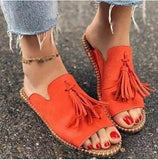 JIANBUDAN New Fringe Slides Women's Fashion Outdoor Flat Slippers  Summer comfortable sandals Big size Casual women's slippers