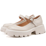 Meotina Mary Janes Shoes Women Natural Genuine Leather Platform High Heels Buckle Strap Thick Heel Ladies Footwear Spring Beige