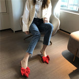 Wexleyjesus  2022 New Spring Slippers Women's Korean-Style Pointed Polka Dot Bow Stiletto Mid-Heel Low Heel Slippers Polka Dot Half Slippers