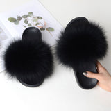 Women Summer Casual Fluffy Slippers With Fur Flat Non-Slip Real Fox Fur Furry Slides Large Size Shoes Fur Sandals Free Shipping