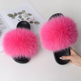 Women Summer Casual Fluffy Slippers With Fur Flat Non-Slip Real Fox Fur Furry Slides Large Size Shoes Fur Sandals Free Shipping