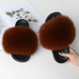 Women Summer Casual Fluffy Slippers With Fur Flat Non-Slip Real Fox Fur Furry Slides Large Size Shoes Fur Sandals Free Shipping