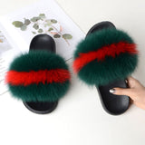 Women Summer Casual Fluffy Slippers With Fur Flat Non-Slip Real Fox Fur Furry Slides Large Size Shoes Fur Sandals Free Shipping