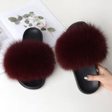 Women Summer Casual Fluffy Slippers With Fur Flat Non-Slip Real Fox Fur Furry Slides Large Size Shoes Fur Sandals Free Shipping