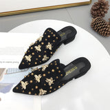 Summer Shoes Women Pointed Toe Mules Slippers 2021 Fashion Rivet Bee Casual Shoes Half Slipper for Women Mules Summer Thick Heel