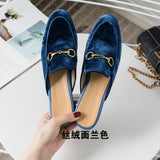 Wexleyjesus  Fur Slides Muller Shoes 2021 New Women's Fluffy Slippers Outerwear Rabbit Fur Toe Cap Half Slippers Lazy Flats furry slides