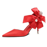 Women Pumps Sexy High Heels Red Stiletto Wedding Bride Designer Shoes Ladies Pearl Sandals Pointed Toe Butterfly Heels Luxury