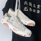 Wexleyjesus   2021 High-Top Canvas Shoes Women's Shoes Chinese Style Retro Chic Sneakers Girls Gumshoes Floral Crane Female Leisure Shoe 35-40