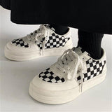 Casual Sneakers Women's Sports Shoes Plaid Tennis Female Platform Kawaii Vintage Vulcanize Fashion 2022 Canvas