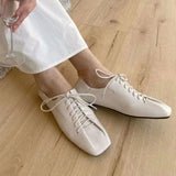 Bailamos 2022 Women Flats Lace Up Ladies Square Toe Flat Heel Sandals Spring Loafers Shoes  Casual Oxford Shoes Female Flats Sli