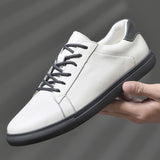 Men Casual Shoes Luxury Brand Fashion Black White Sneakers Men 100% COw Leather Breathable Soft Walking Footwear Free shipping