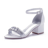 Women Sandals Fashion Bridal Wedding Sandals Chunky Heel Evening Party Shoes Open Toe Rhinestones Ladies Casual Shoes