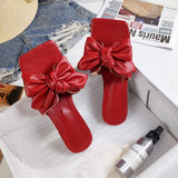 Zar a 2021 new summer square toe women's flat slippers outdoor beach flat bow fashion large red black white girls' sandals