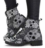 HOT Skeleton Women Snow Ankle Boots Motorcycle Skull Pansy Low Heels Shoes Vintage Pu Leather Warm Winter Increase The 43