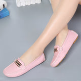 Women's Slip On Leather Loafers Spring Ladies Metal Fashion Flat Shoes Female Sewing Solid Comfort Casual Woman Light Flats Shoe