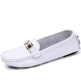 Women's Slip On Leather Loafers Spring Ladies Metal Fashion Flat Shoes Female Sewing Solid Comfort Casual Woman Light Flats Shoe