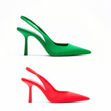 2022 Summer New Women's Closed Toe Red Single shoes with Stiletto Heel Mid-heeled Fashion Sandals with Hollow Pointed Toe shoes