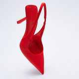 2022 Summer New Women's Closed Toe Red Single shoes with Stiletto Heel Mid-heeled Fashion Sandals with Hollow Pointed Toe shoes