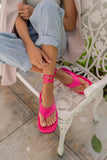 2022 Summer Fuchsia Satin Ankle Strap Sandals Women New Fashion Design Female Clip Toe Shoes Outdoor Beach Ladies Sandals