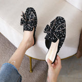 Slippers Women's Summer Wear 2021 New Flat Bow Muller Shoes Large Size 41-43 Baotou Half Drag Fashion Rhinestone Lazy Shoes