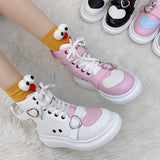 HOUZHOU Pink Women Platform Lolita Shoes Kawaii High Top Leather Cute Sports Japanese College Style Student Sweet Love Running