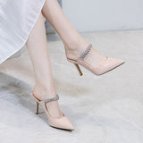 Rhinestones Band slingback patent leather pumps women slip on pointed toe footwear femm crystal stiletto high heels shoes woman