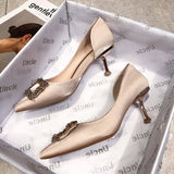 BJYL 2022 Spring New Women Bridal Shoes Wedding Shoes Faux Silk Satin Rhinestone Crystal Woman Pumps Stiletto Sapato Feminino