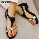 MCCKLE Women's Sandals Summer Shoes for Women 2021 Beach Low Heel Clip Toes Buckle Strap PU Leather Female Sandalias Ladies