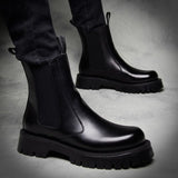 brand designer men's leisure chelsea boots warm fur winter shoes genuine leather platform boot moto ankle botas hombre zapatos