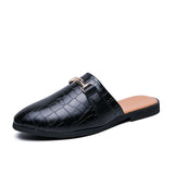Original Men Pu Leather Footwear Comfortable Half Drag Loafers Man Black Blue Flats Shoes For Men Designer Young Half slippers
