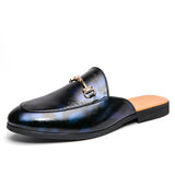 Original Men Pu Leather Footwear Comfortable Half Drag Loafers Man Black Blue Flats Shoes For Men Designer Young Half slippers