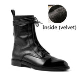 South Korea 100 British comfortable tie leather tip low heel Martin boot woman flat bottom short boot