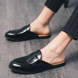 Wexleyjesus  2021 New Men Shoes Fashion Casual High-end Pure Color PU Patent Leather Mask Classic Lazy Summer Half Slippers 3KC159