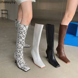 2022 Women Knee High Boots Pointed Toe Side Zipper Sexy Woman Thin High Heels Winter Fashion Ladies Serpentine Long Boots