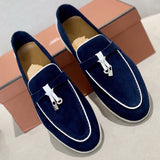Trend New Kidsuede Women Flat Shoes Lazy Slip-on Metal Loafers Lady Casual Walk Shoes Woman Single Shoes Summer Real Leather