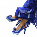 Wexleyjesus 2022 Spring New Arrivals Slingbacks Sandals with Platform in Royal Blue Color High Quality African Women Shoes and Bag Set
