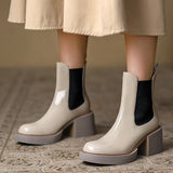 Fashion Cow Leather Women's Ankle Boots Casual Square Heels Office Lady Chelsea Boots Thick Bottom Non-slip Slip-On Woman Shoes