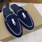 LP Suede Casual Women Shoes Flat Muller Shoes 2021 Fashion Summer Brand Design Comfort Slippers Luxury Walking Trendy Female