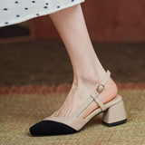 Mixed Color Chunky single shoes Women Summer Patchwork Sandals Back Strap Slip on Slingback Elegant Sandalias Mujer Size 34-43
