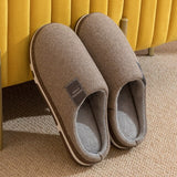 Men's Winter Plush Cotton Slippers Indoor Non-slip Half-pack with Floor Mop Soft Bottom Warmth Shoes Women's Slides for Bedroom