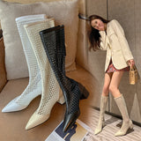 Women 's Summer Boots 2022 Thick Heel Hollow Mesh Sand Boots Pointed Toe Sexy Sandals Long Sandals Fashion