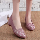 Wexleyjesus  2021 new pointed-toe internally increased small broken heel embroidered shoes  289
